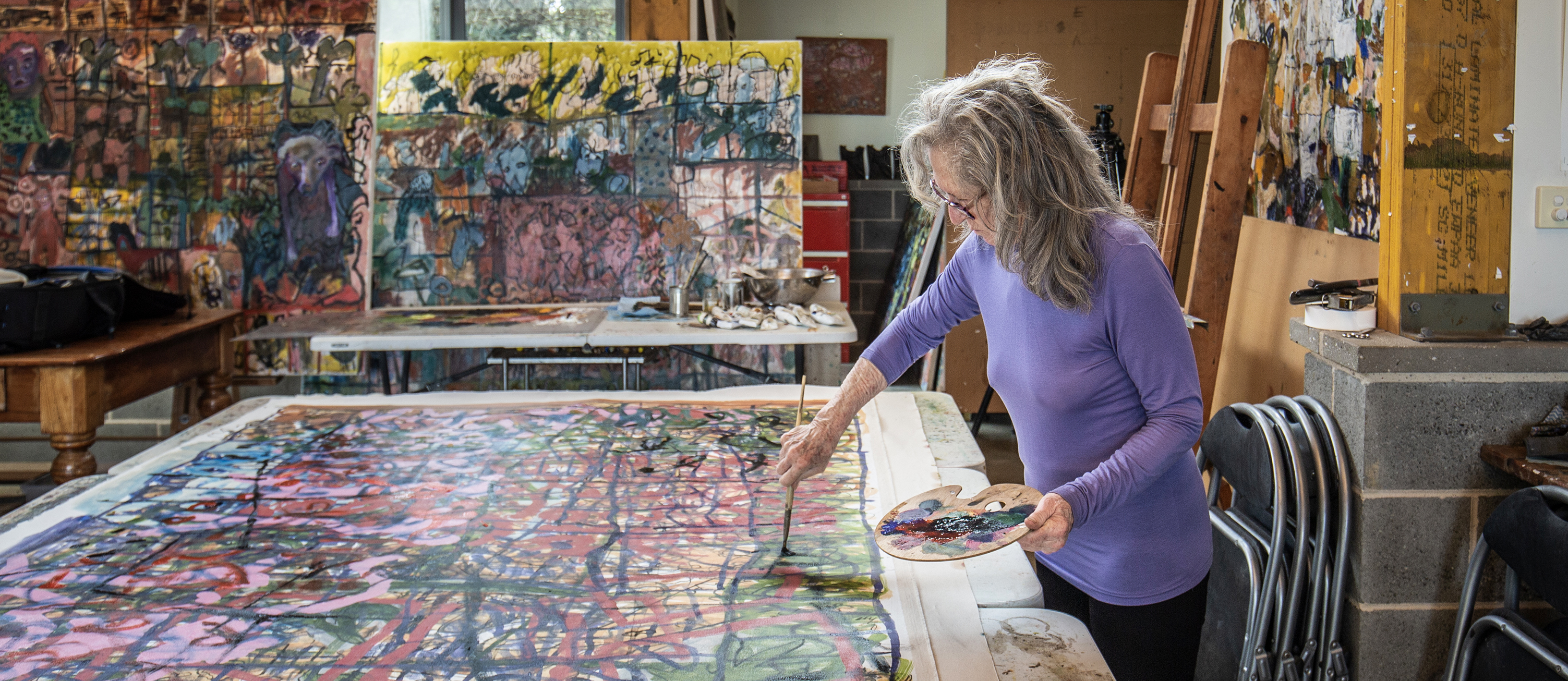Audrey Rhoda working in her studio