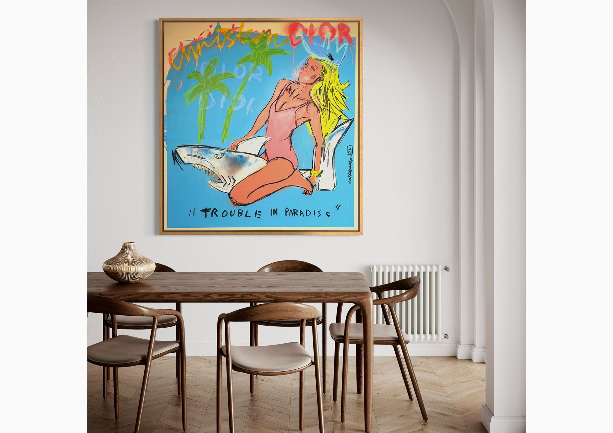 Trouble in Paradise displayed in a room