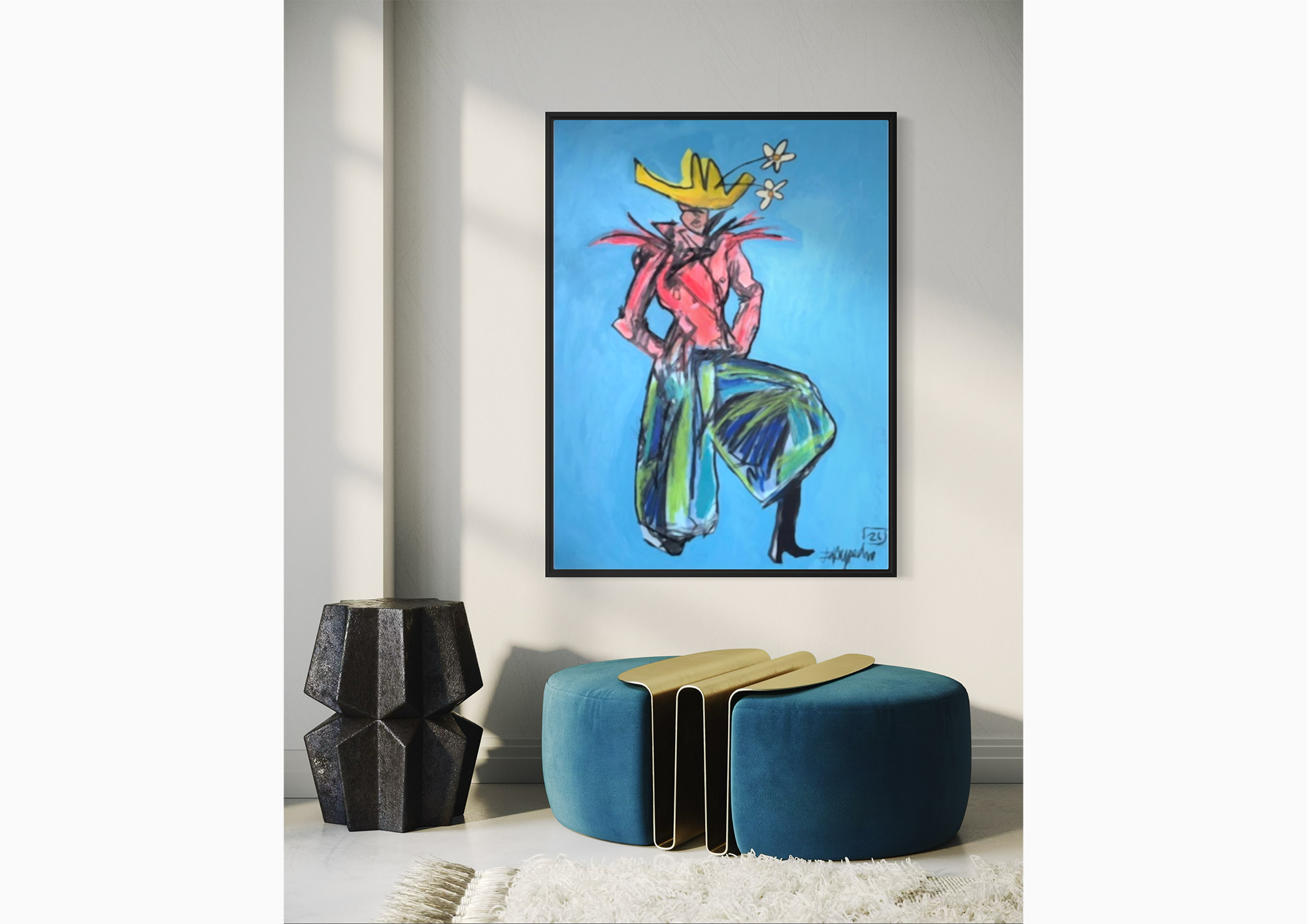 High Fashion Cow-Girl displayed in a room