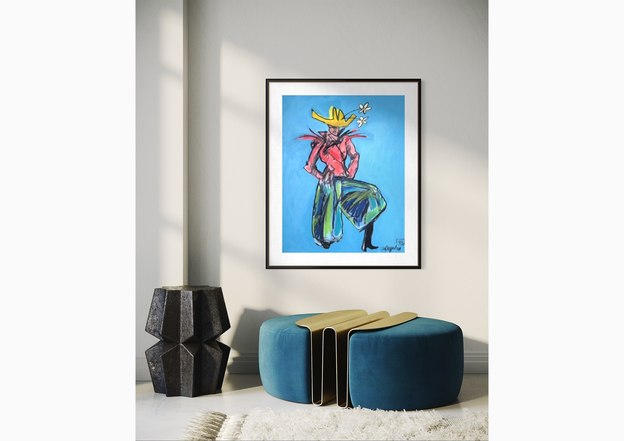 Side view of High Fashion Cow Girl (Print)