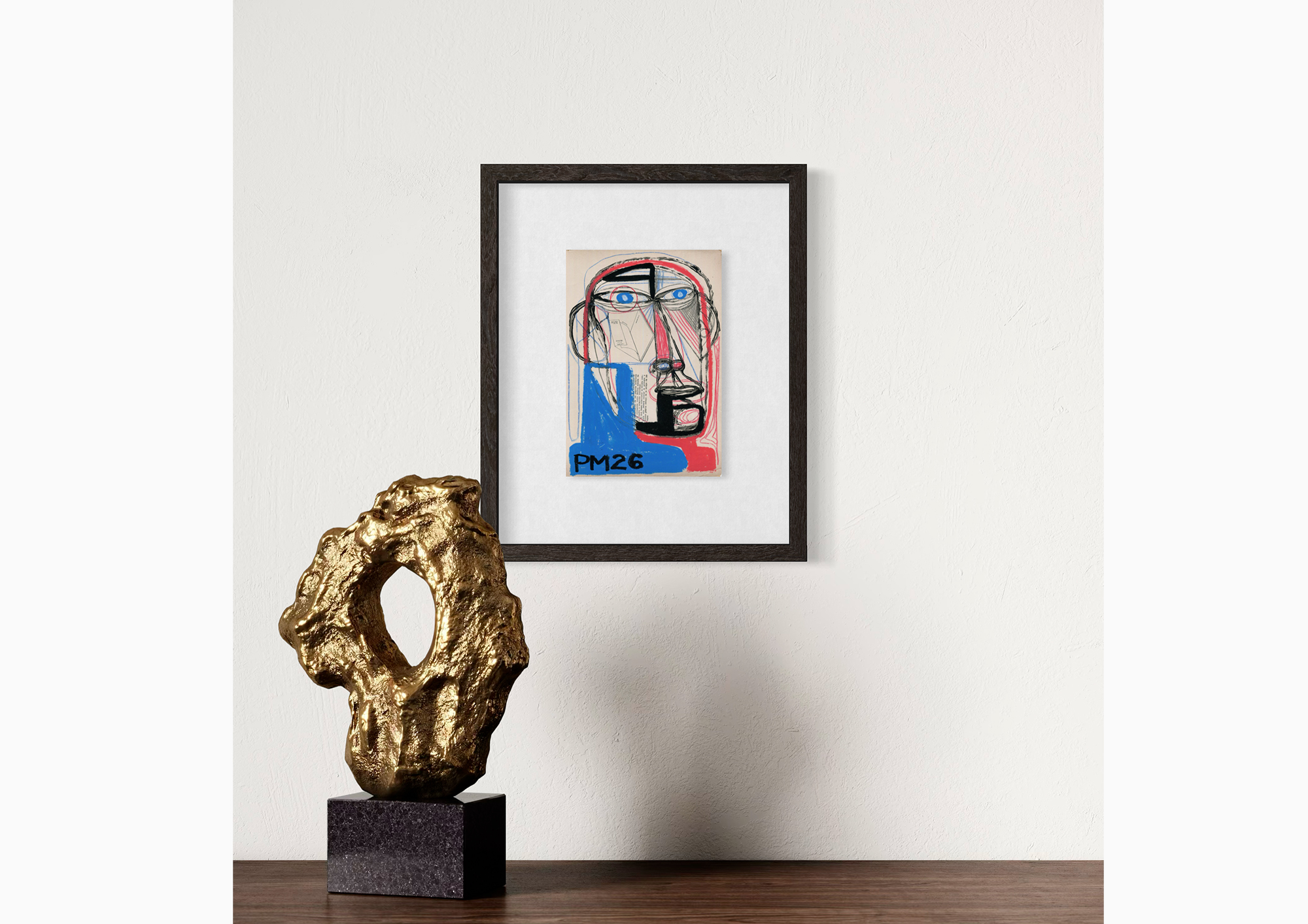 Head displayed in a room